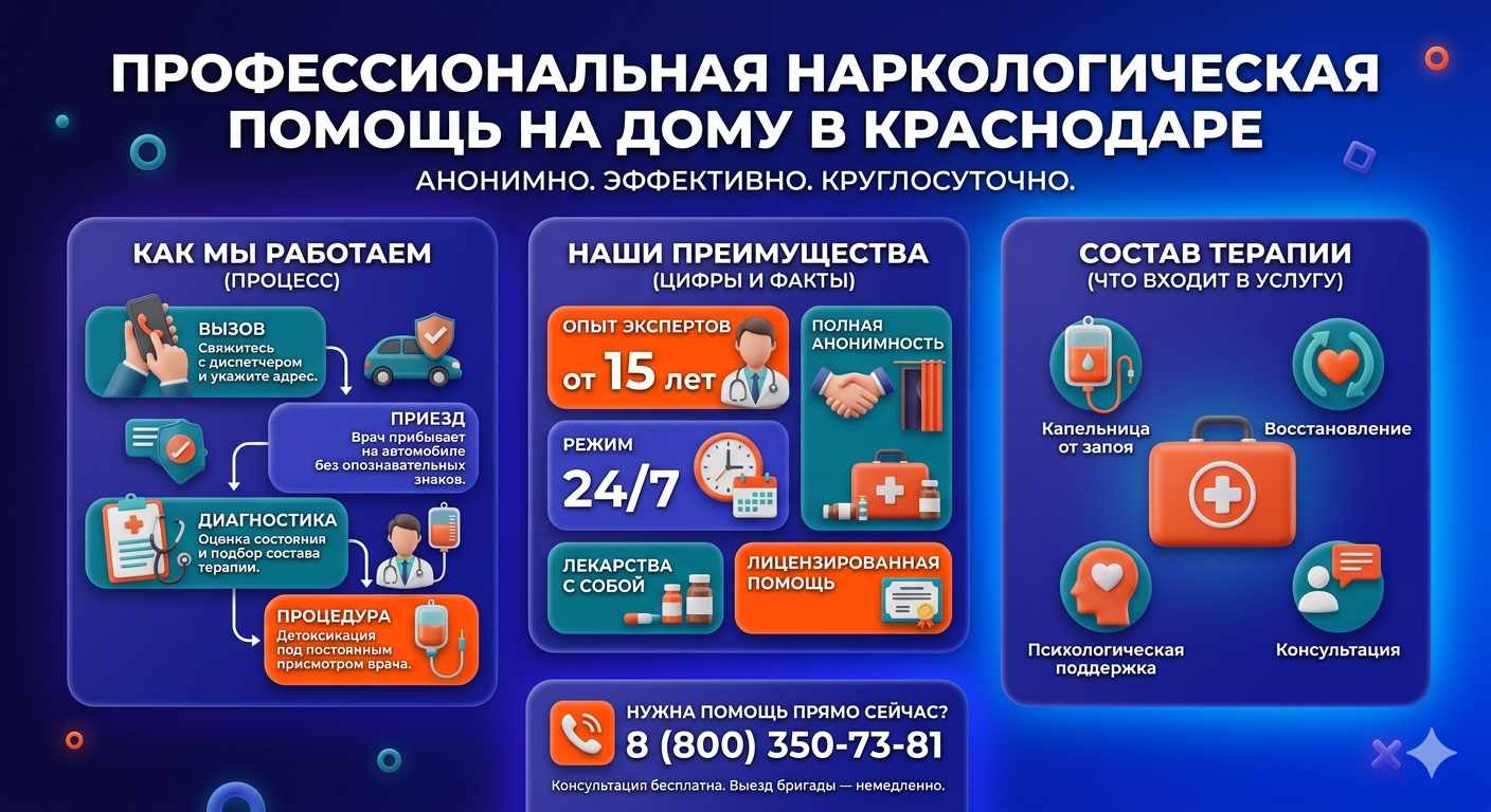 Инфографика о принципах лечения алкоголизма на дому в Инжавино: этапы вызова нарколога, преимущества анонимной детоксикации и состав медицинской помощи.